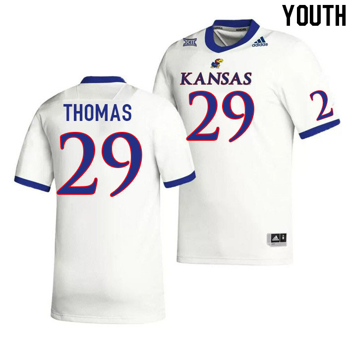 Youth #29 Reece Thomas Kansas Jayhawks College Football Jerseys Stitched Sale-White